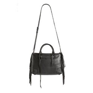 Rebecca Minkoff 'Regan' Fringe Satchel in Black Pebbled Leather